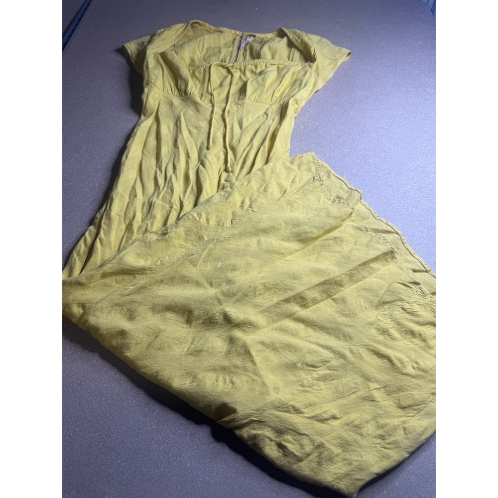 Free People Yellow Smocked‎ Back Maxi Dress Short Sleeve Square Neck Boho XS